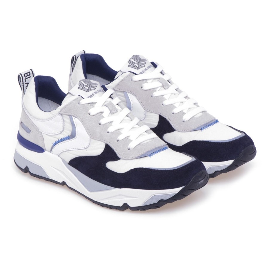 Uomo Voile Blanche Sneakers | Sneaker Voile Blanche Jhimmy In Camoscio E Nylonbianco-Blu