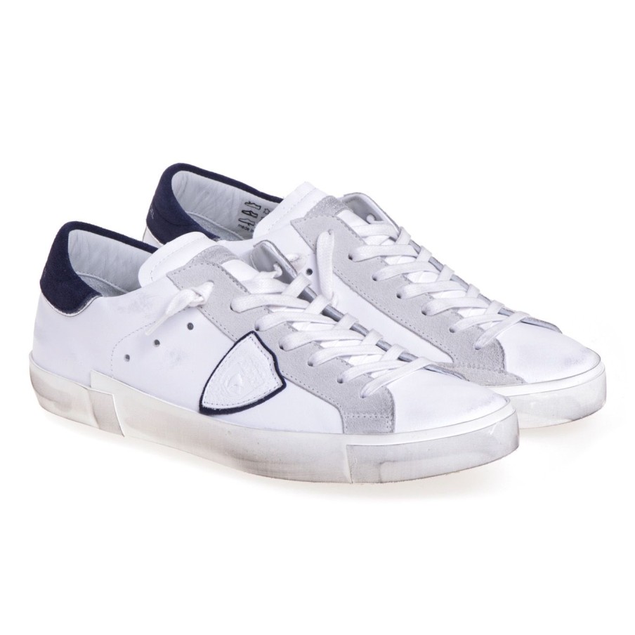 Uomo Philippe Model Sneakers | Sneaker Philippe Model Prsx In Pelle Bianco-Blu