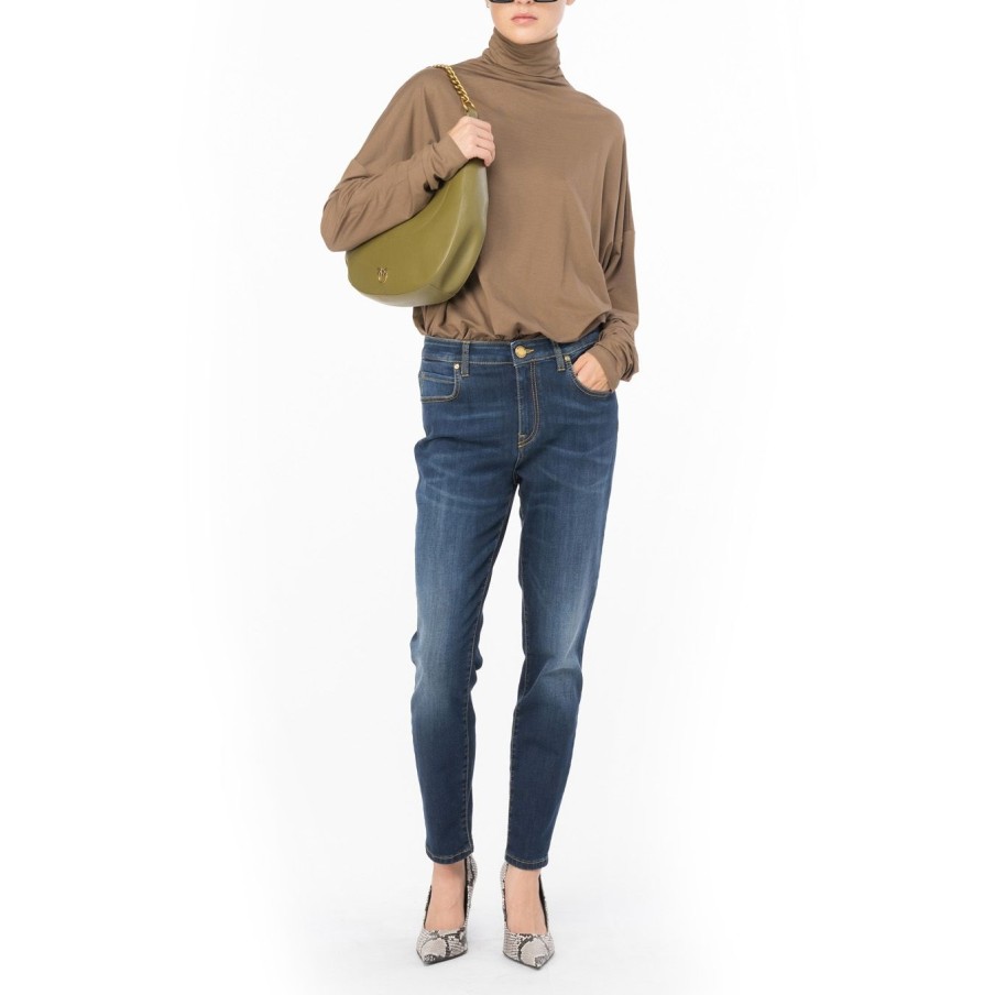 Donna Pinko Pantaloni | Jeans Skinny Pinko In Denim Stretch Con Ricamolavaggio Scuro