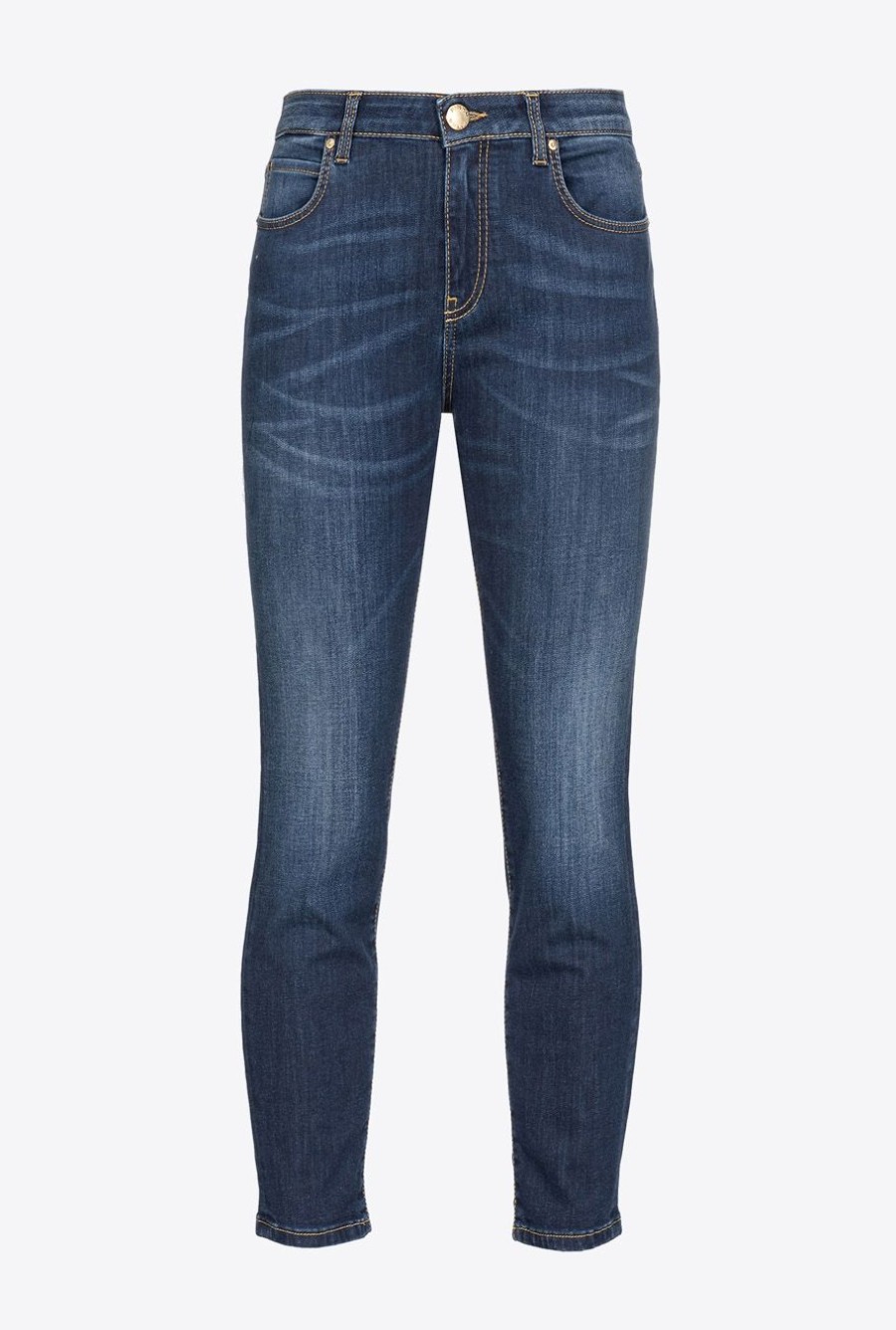 Donna Pinko Pantaloni | Jeans Skinny Pinko In Denim Stretch Con Ricamolavaggio Scuro