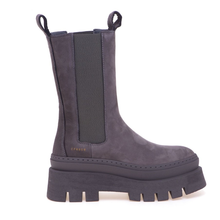 Donna Copenhagen Tronchetti | Chelsea Boot Copenhagen In Nabuck Con Maxi Platformgrigio