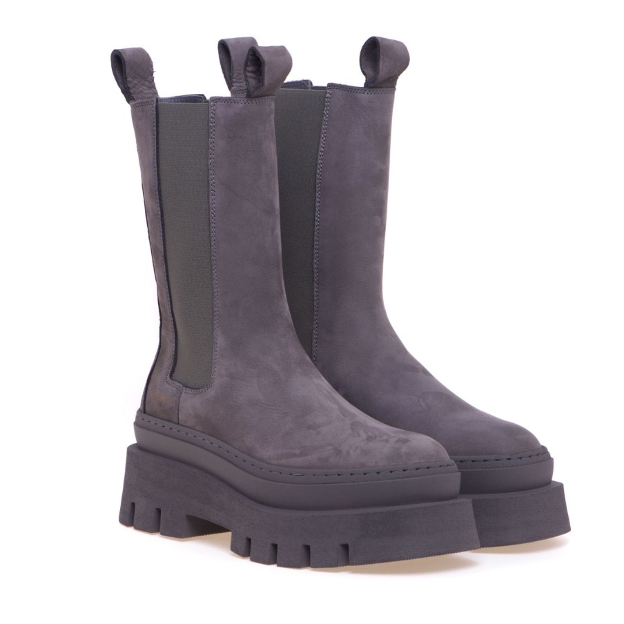 Donna Copenhagen Tronchetti | Chelsea Boot Copenhagen In Nabuck Con Maxi Platformgrigio