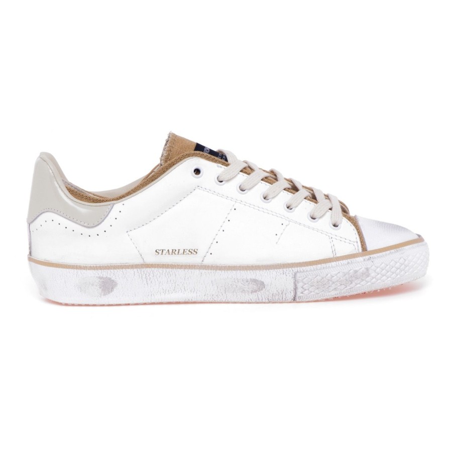 Uomo Hidnander Sneakers | Sneaker Hidnander "Starless Low" In Pelle E Canvas Bianco