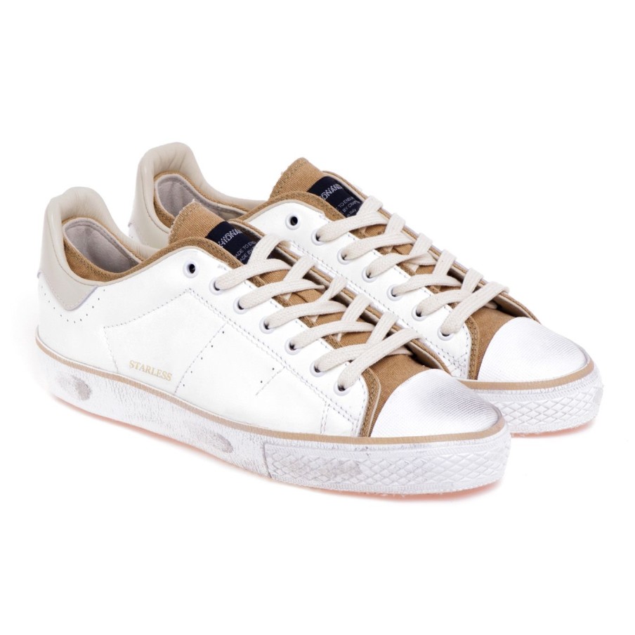 Uomo Hidnander Sneakers | Sneaker Hidnander "Starless Low" In Pelle E Canvas Bianco