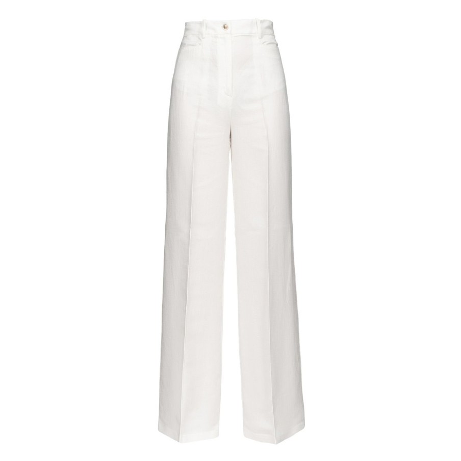 Donna Pinko Pantaloni | Pantalone Gamba Larga Pinko In Linowhite