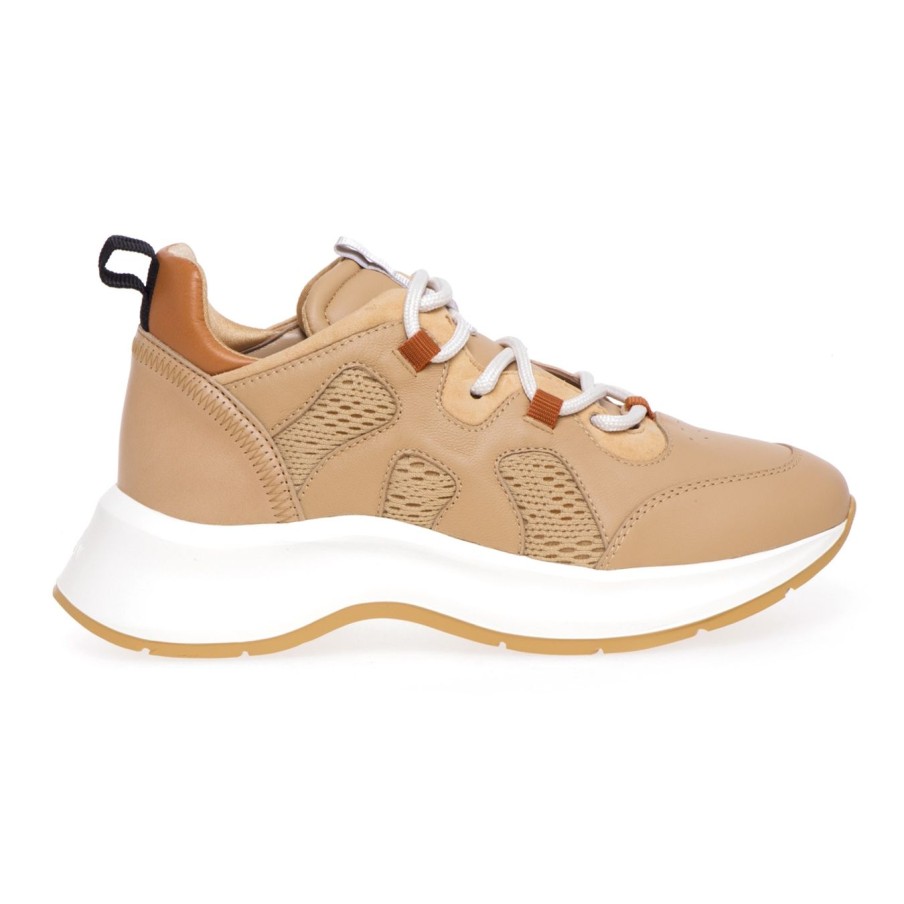 Donna Hogan Sneakers | Sneaker Hogan H585 In Pelle E Tessuto 3D Cammello