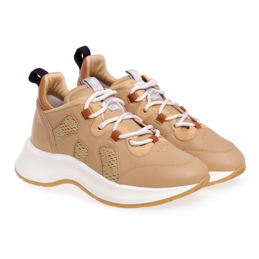 Donna Hogan Sneakers | Sneaker Hogan H585 In Pelle E Tessuto 3D Cammello