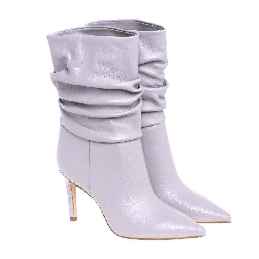 Donna Guess Tronchetti | Tronchetto Guess In Pelle Con Tacco 90 Mm Grigio