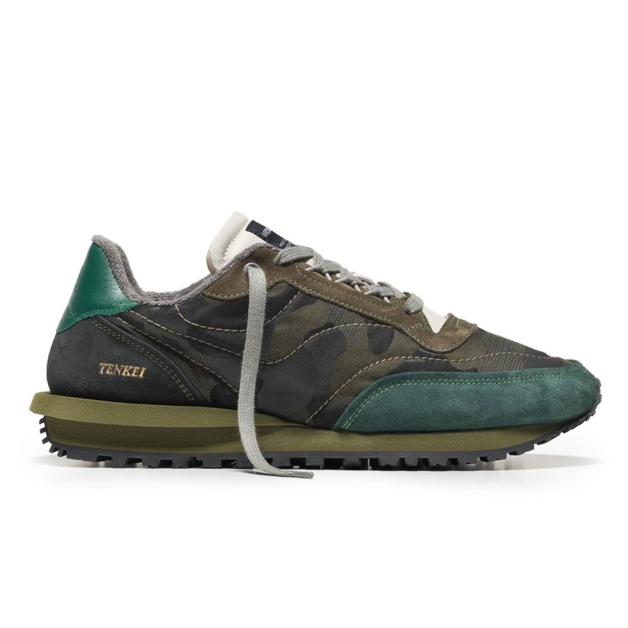 Uomo Hidnander Sneakers | Sneaker Hidnander "Tenkei Track Ed." In Camoscio E Tessuto Camuflage