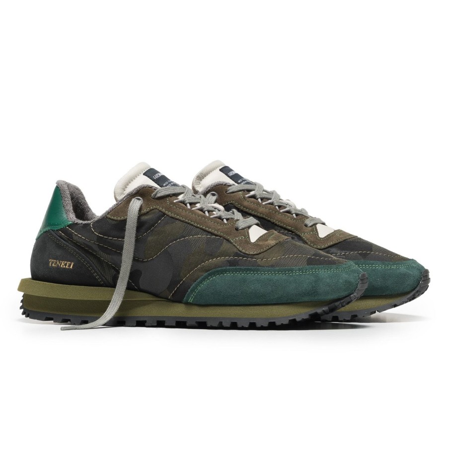 Uomo Hidnander Sneakers | Sneaker Hidnander "Tenkei Track Ed." In Camoscio E Tessuto Camuflage