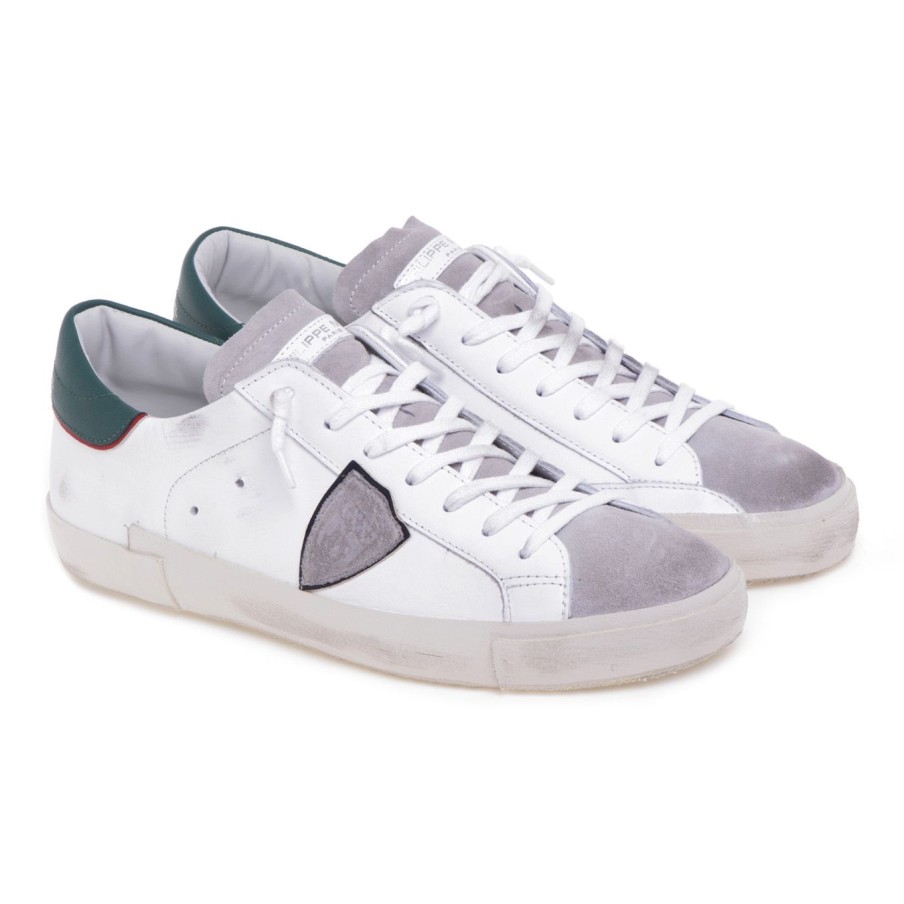 Uomo Philippe Model Sneakers | Sneaker Philippe Model Paris In Pellebianco - Verde