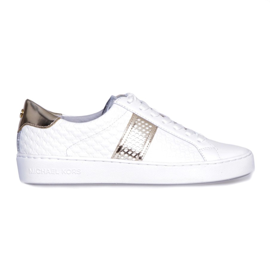 Donna Michael Kors Sneakers | Sneaker Michael Kors "Irving Stripe Lace Up" In Pelle Stampata Bianco