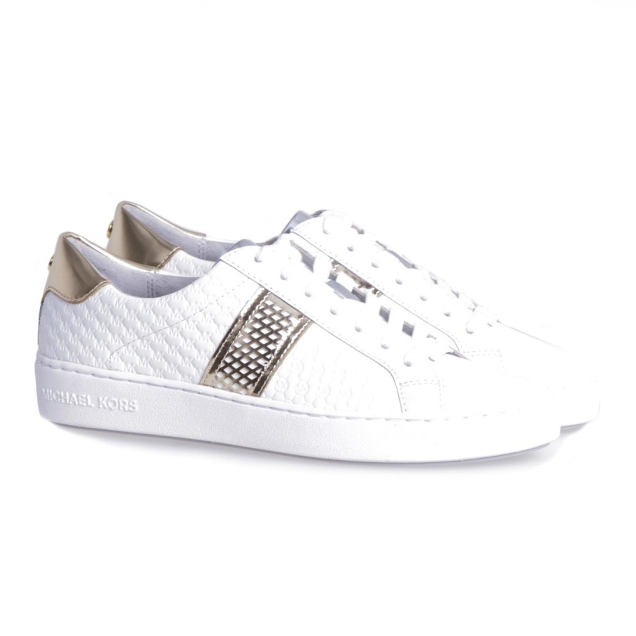 Donna Michael Kors Sneakers | Sneaker Michael Kors "Irving Stripe Lace Up" In Pelle Stampata Bianco