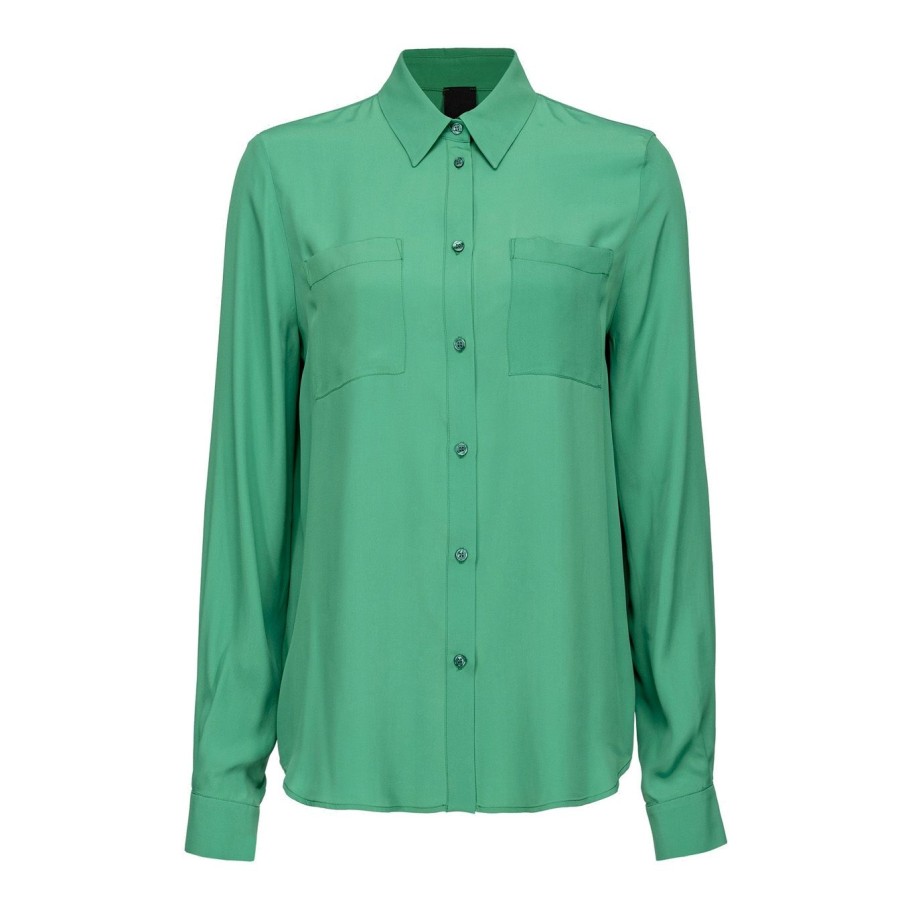 Donna Pinko Camicie | Camicia Pinko Misto Seta Con Taschinigreen