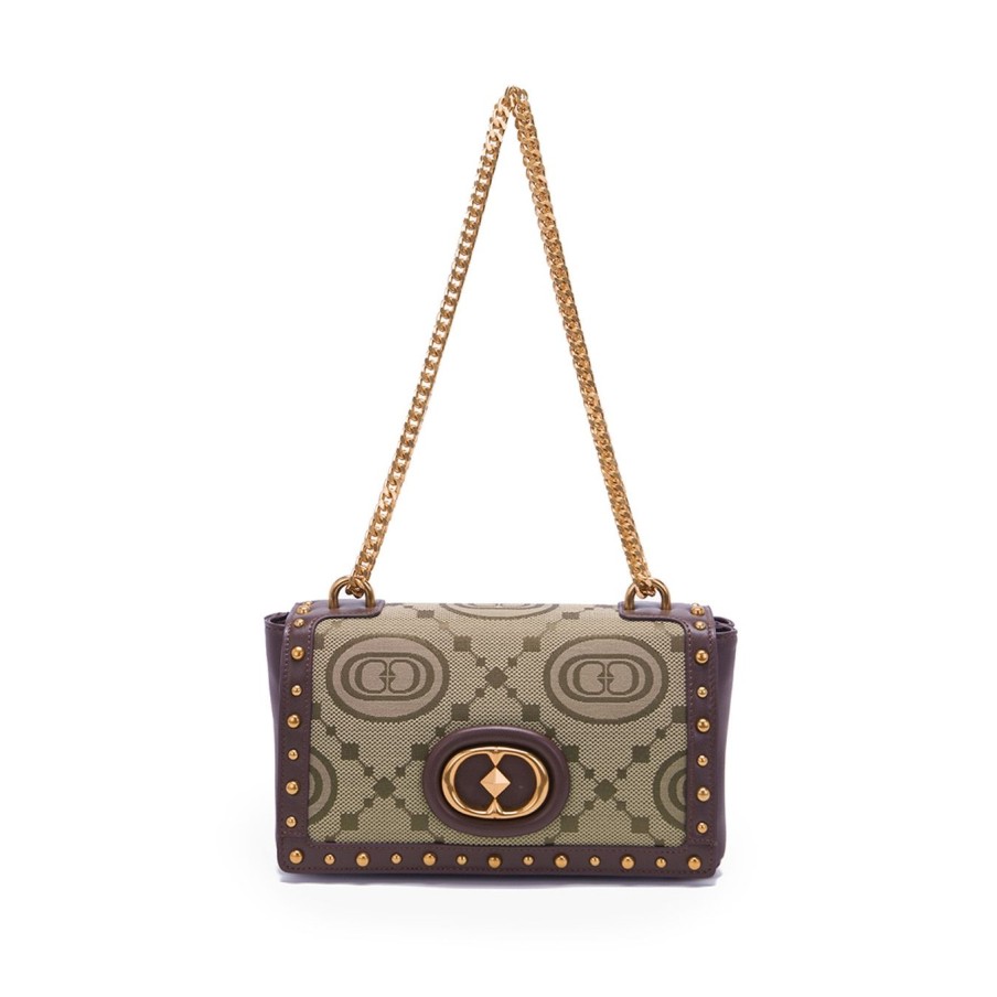 Donna La Carrie Borse | Borsa A Spalla La Carrie In Tessuto Monogram E Pellebeige - Dark Brown