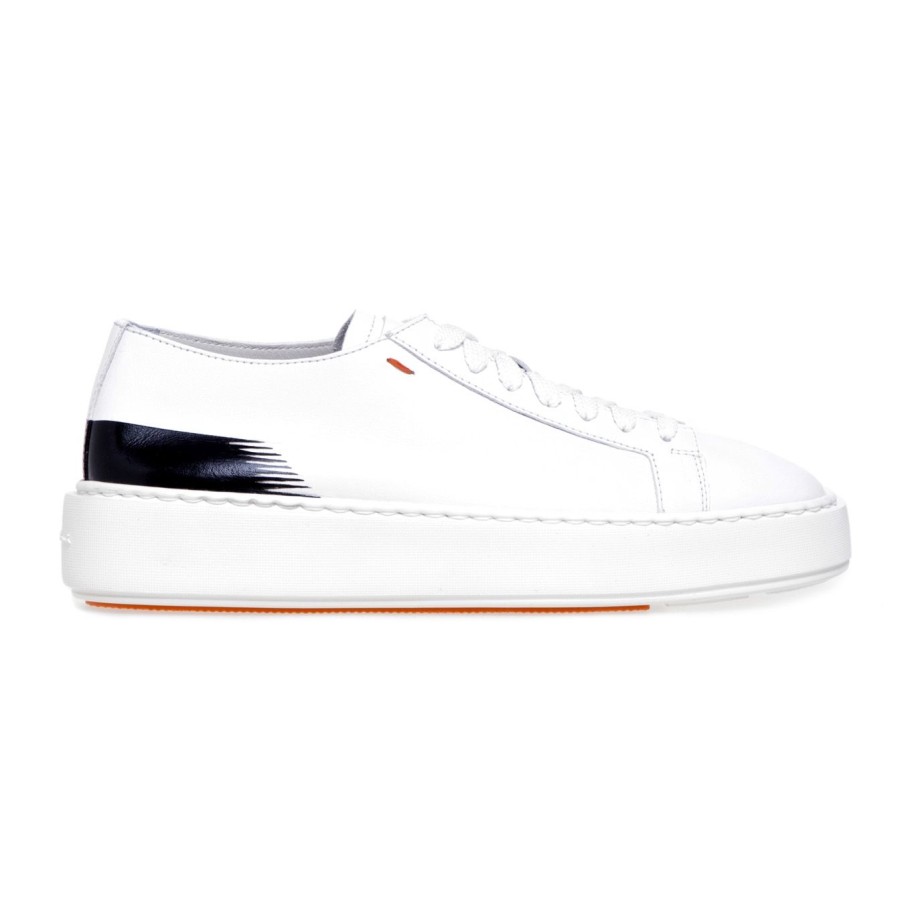 Donna Santoni Sneakers | Sneaker Santoni "Cleanic" In Pelle Con Dettaglio Dipinto Bianco - Nero