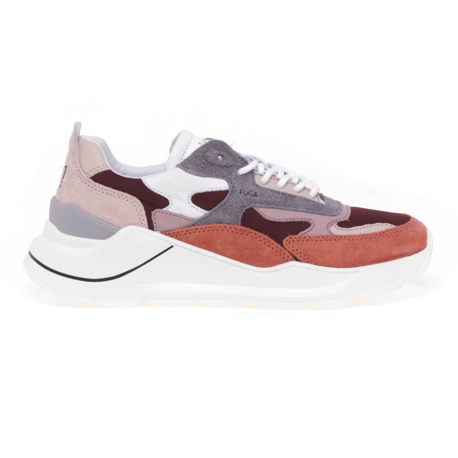 Donna D.a.t.e. Sneakers | Sneaker D.A.T.E. Fuga Hairy In Camoscio E Tessutotoni Rosa-Grigio