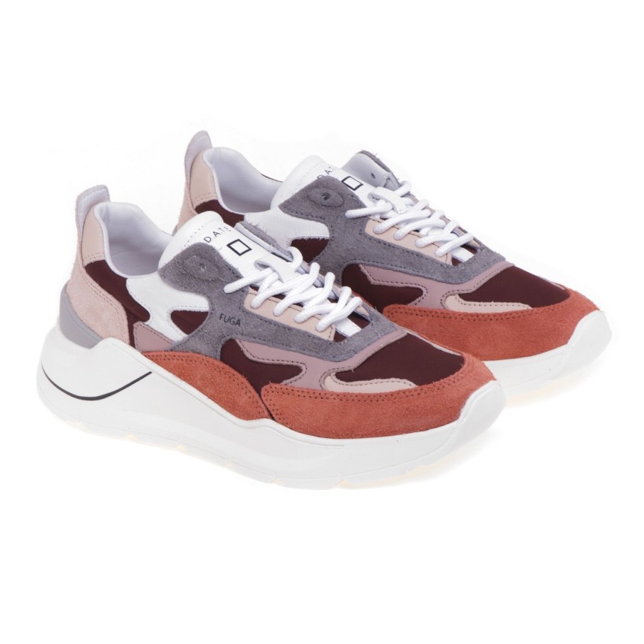 Donna D.a.t.e. Sneakers | Sneaker D.A.T.E. Fuga Hairy In Camoscio E Tessutotoni Rosa-Grigio