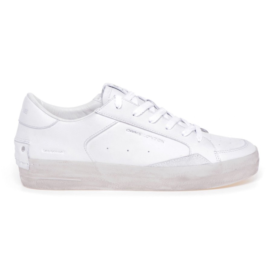 Uomo Crime London Sneakers | Sneaker Crime London Skate Deluxe In Pelle Bianco