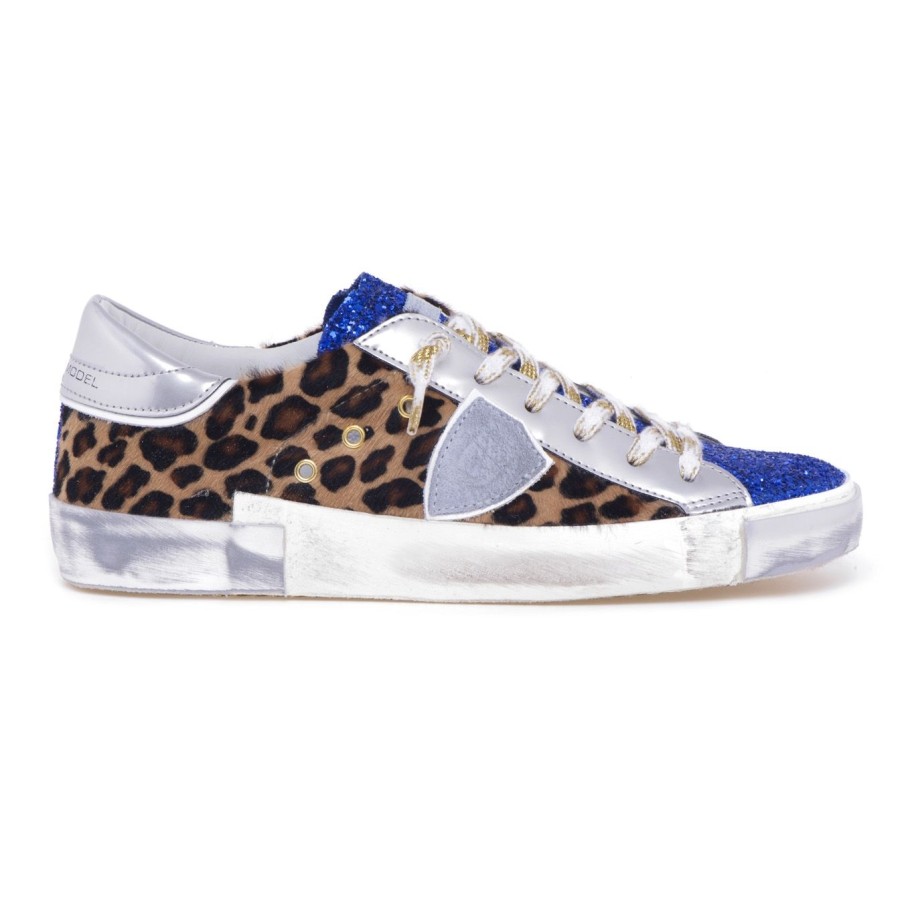 Donna Philippe Model Sneakers | Sneaker Philippe Model Paris Low Con Inserti In Cavallino E Glitterbeige