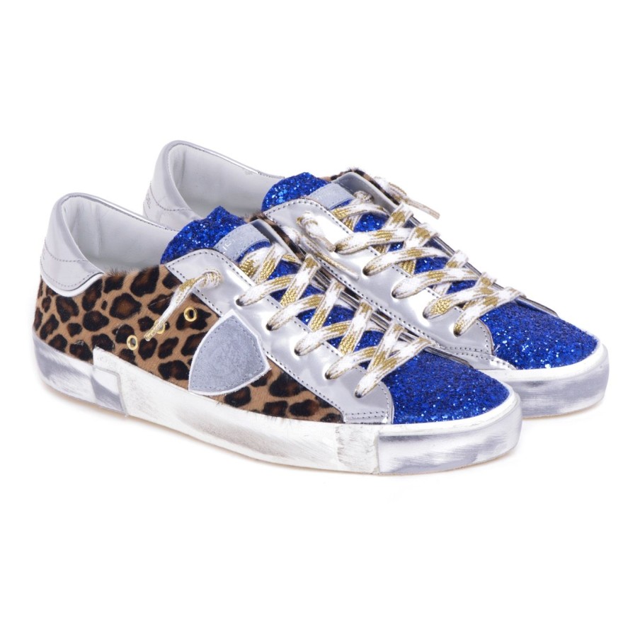 Donna Philippe Model Sneakers | Sneaker Philippe Model Paris Low Con Inserti In Cavallino E Glitterbeige