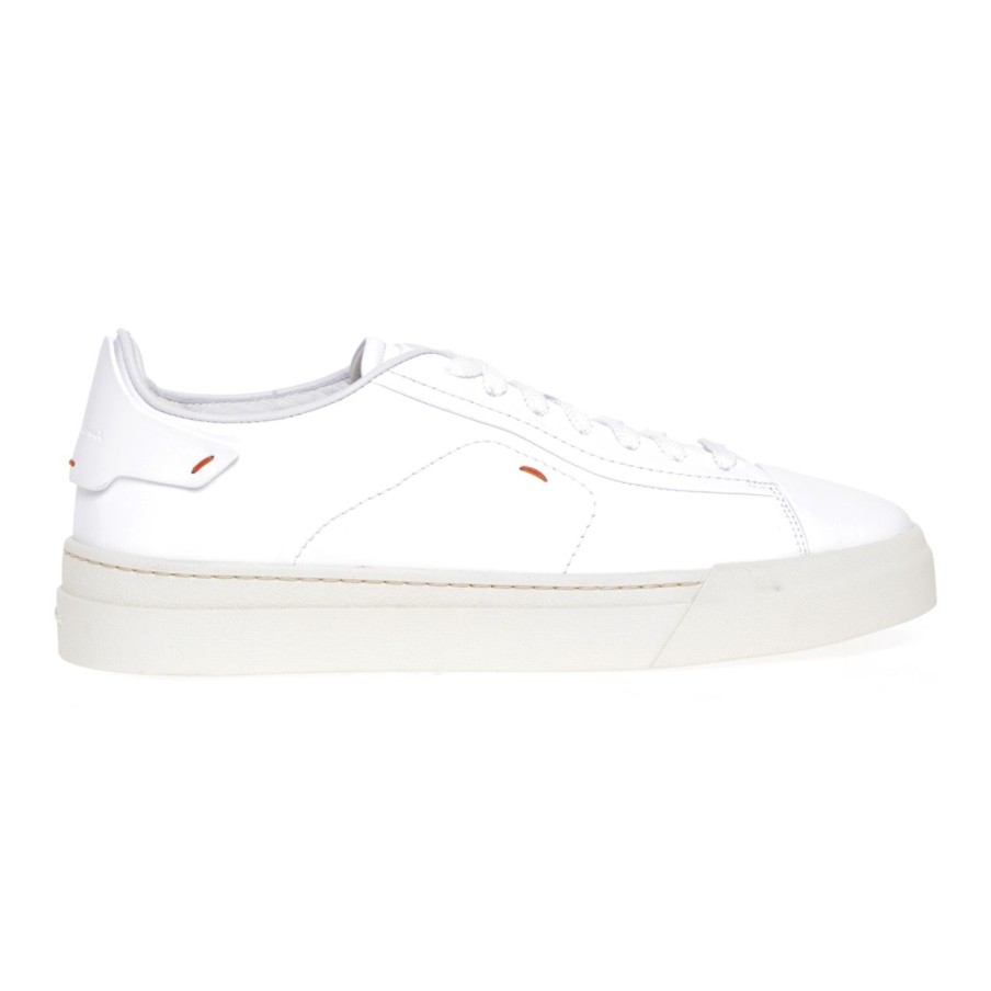 Uomo Santoni Sneakers | Sneaker Santoni In Pelle Bianco