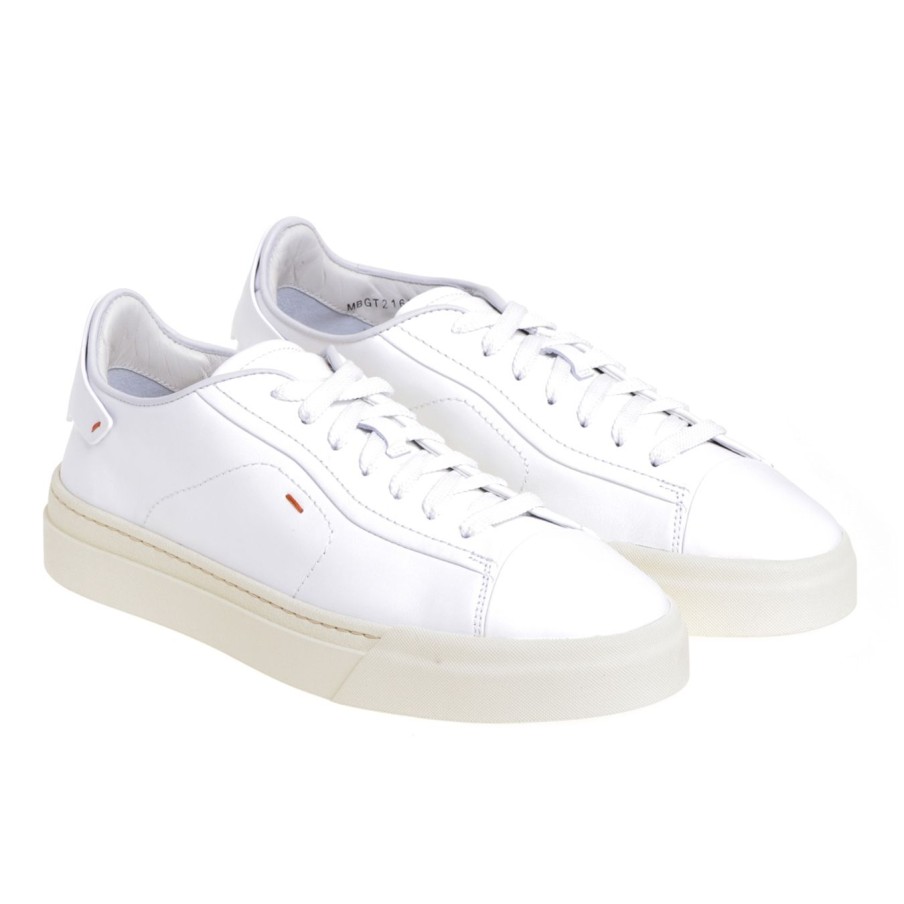 Uomo Santoni Sneakers | Sneaker Santoni In Pelle Bianco