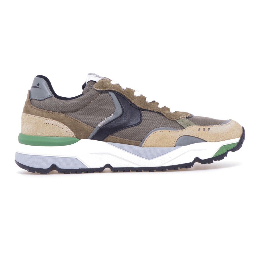 Uomo Voile Blanche Sneakers | Sneaker Voile Blanche Khilian In Camoscio E Tessuto Sabbia - Militare