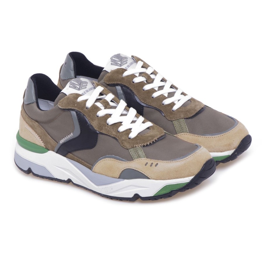 Uomo Voile Blanche Sneakers | Sneaker Voile Blanche Khilian In Camoscio E Tessuto Sabbia - Militare