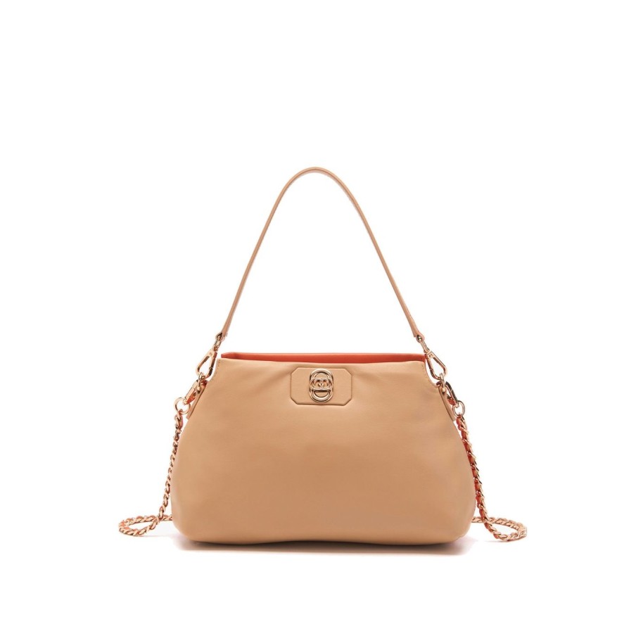 Donna La Carrie Borse | Borsa A Tracolla La Carrie In Pelle Bicolore Beige - Arancio