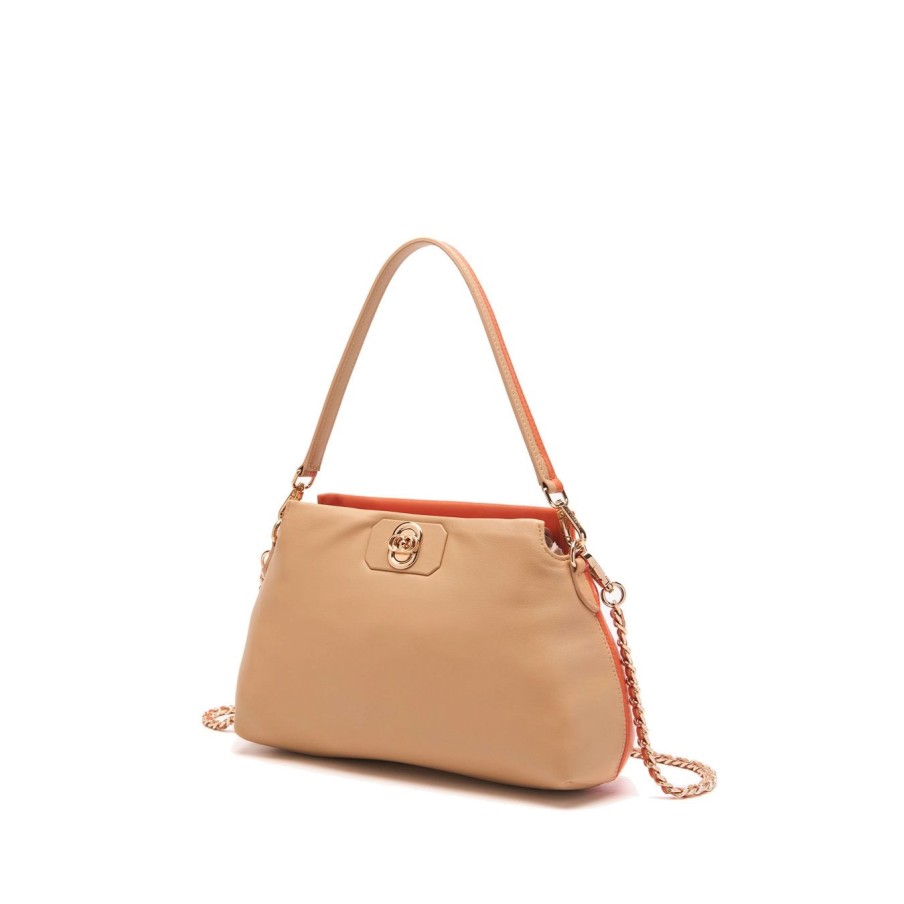 Donna La Carrie Borse | Borsa A Tracolla La Carrie In Pelle Bicolore Beige - Arancio