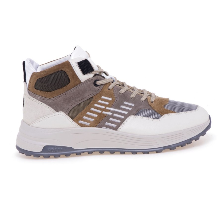 Uomo Hogan Sneakers | Sneaker Hogan Hyperlight Treck In Pelle E Tessuto Grigio - Camel