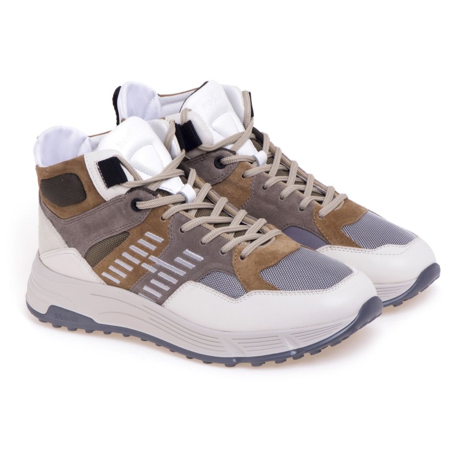 Uomo Hogan Sneakers | Sneaker Hogan Hyperlight Treck In Pelle E Tessuto Grigio - Camel