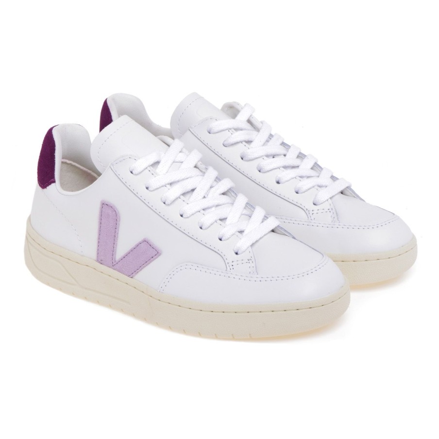 Donna Veja Sneakers | Sneaker Veja V-12 In Pelle E Camosciobianco