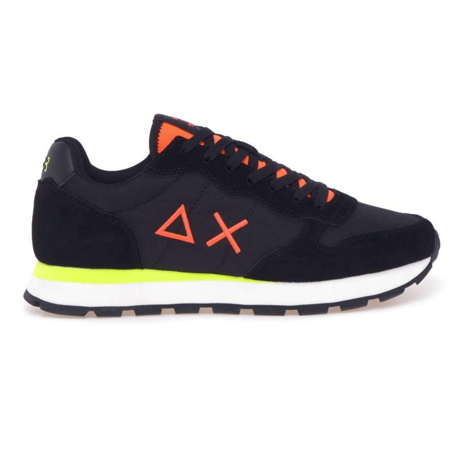 Uomo Sun 68 Sneakers | Sneaker Sun68 Tom Fluo Nylon In Camoscio E Tessutonero - Argento